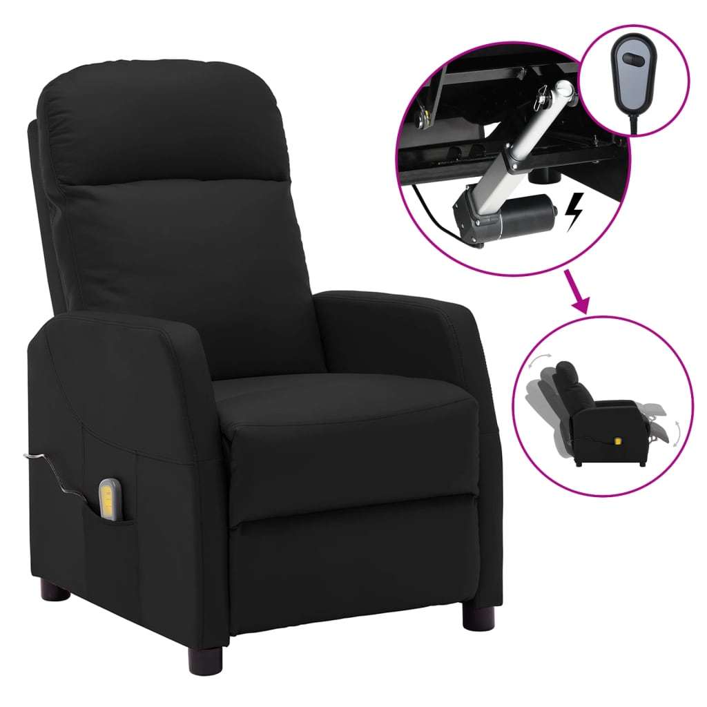 Massage Recliner Black Faux Leather