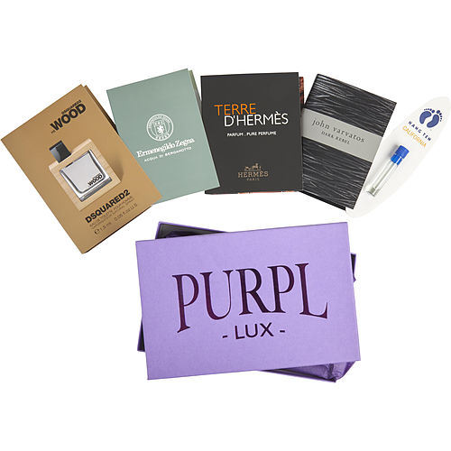 PURPL LUX SUBSCRIPTION BOX FOR MEN by $HE WOOD - $TERRE D'HERMES - $HANG TEN CALIFORNIA - $JOHN VARVATOS DARK REBEL - $ERMENEGILDO ZEGNA ACQUA DI BERGAMOTTO