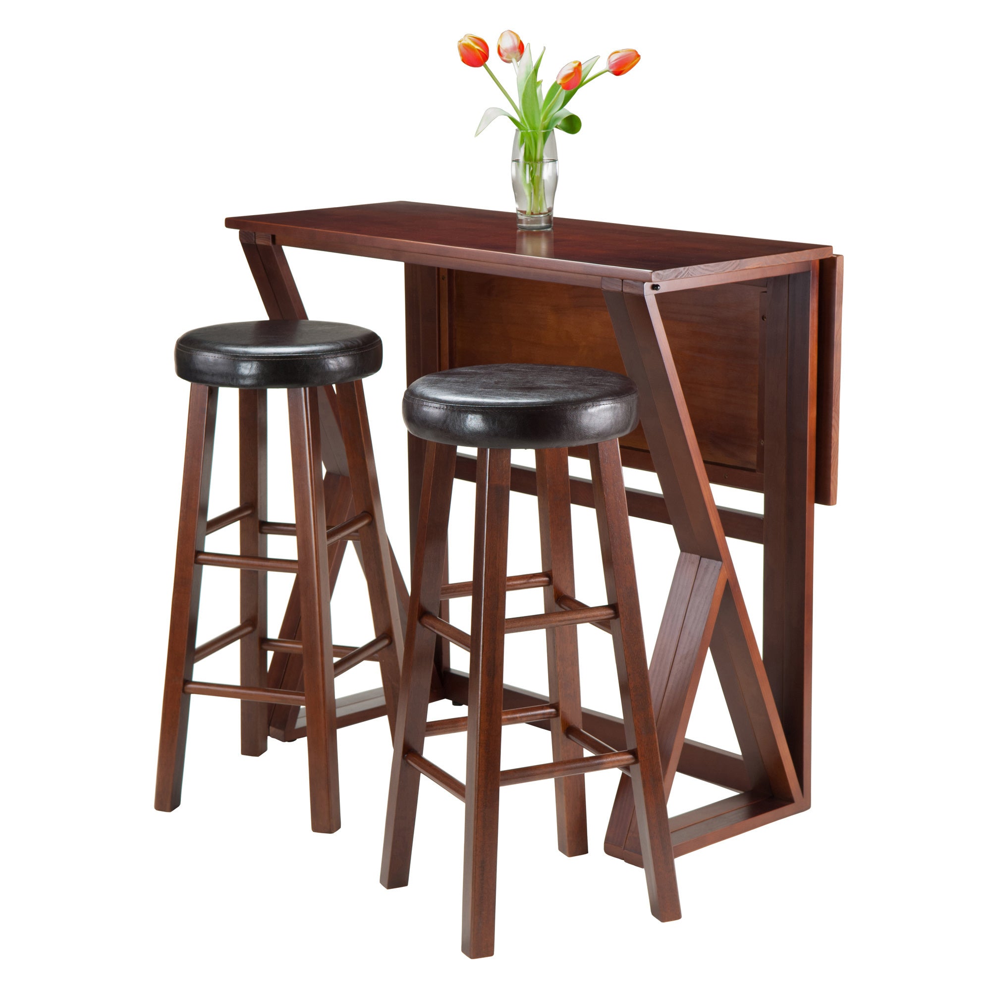 Harrington 3-Pc Drop Leaf High Table; 2-29" Cushion Round Seat Stools