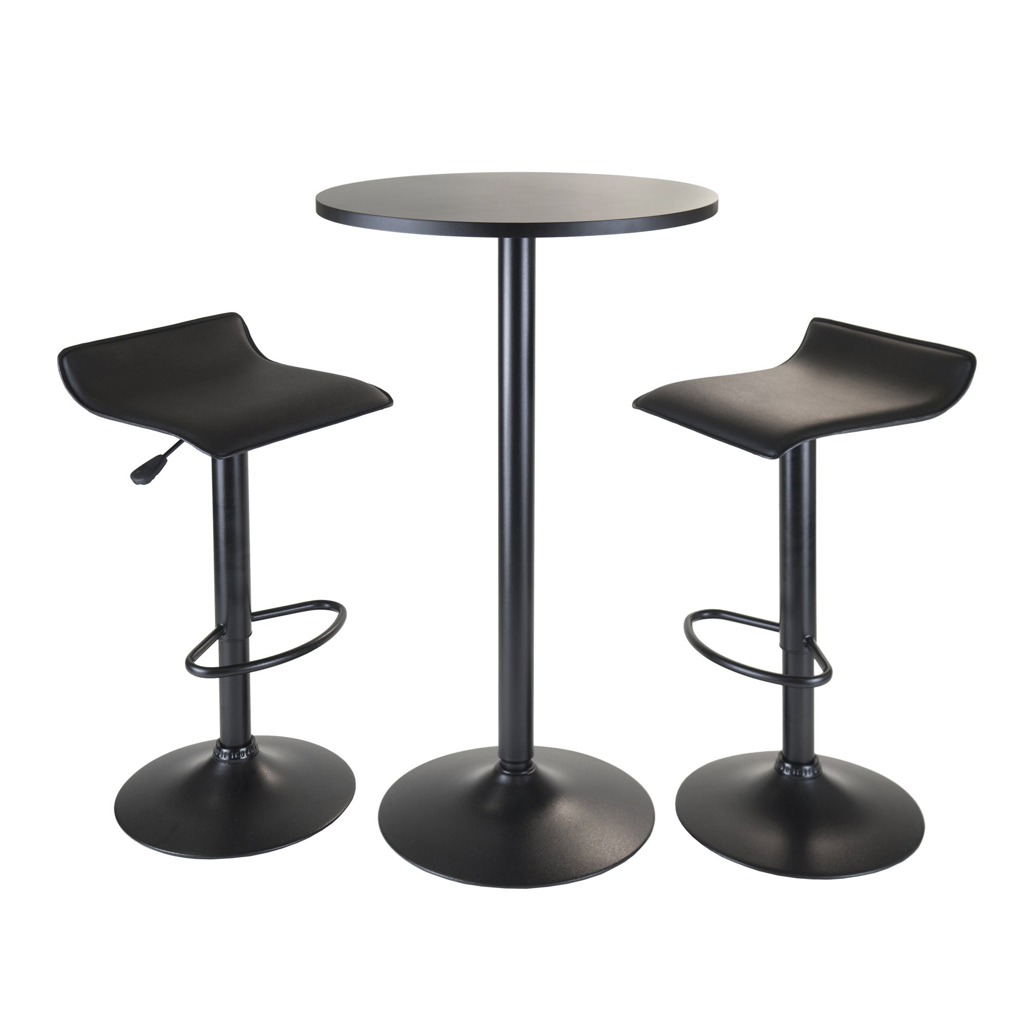 Obsidian 3pc Pub Set; Round Table with 2 Airlift Stools all Black