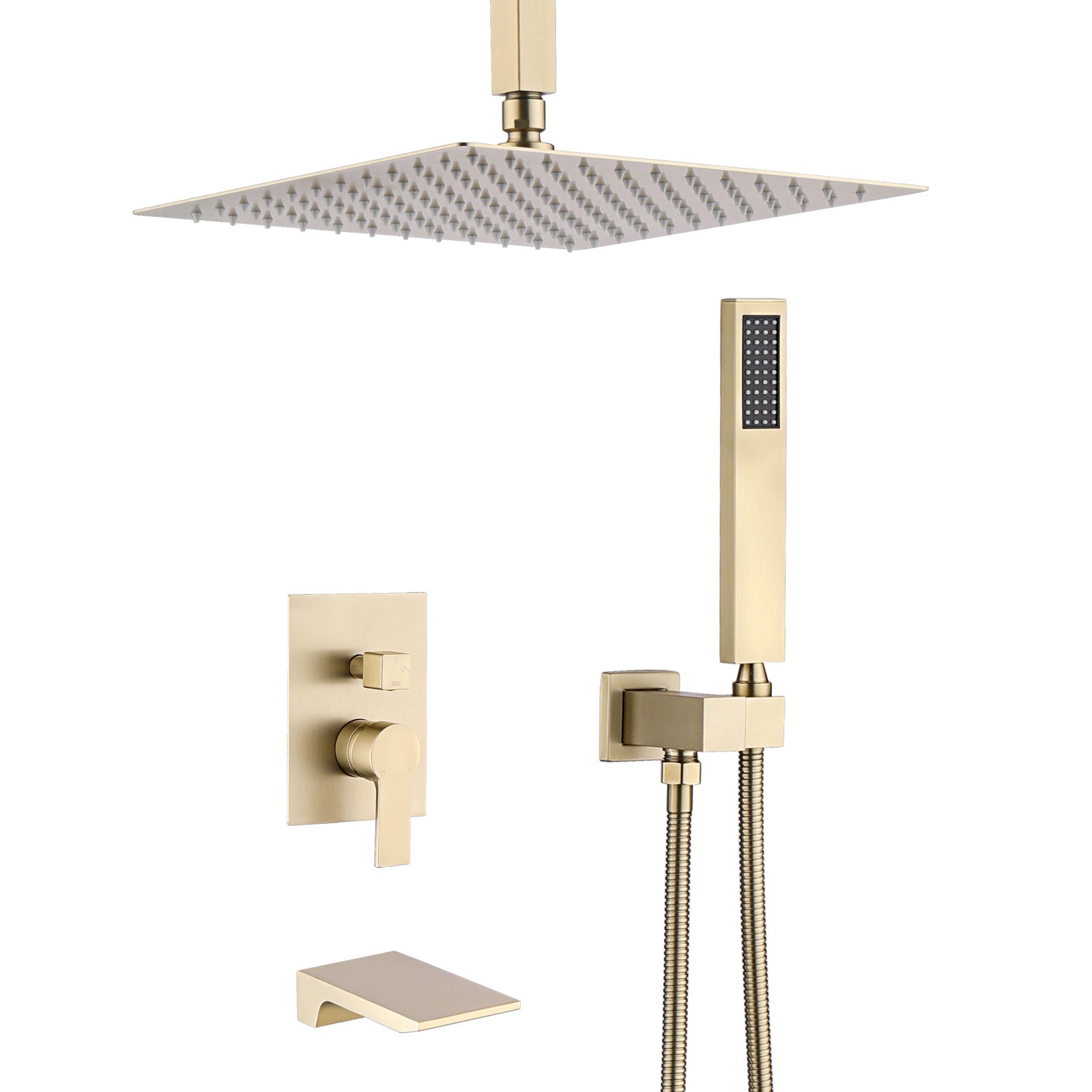 Brushed Gold 10 inches  Rain Shower Faucet Sets Complete With Shower System