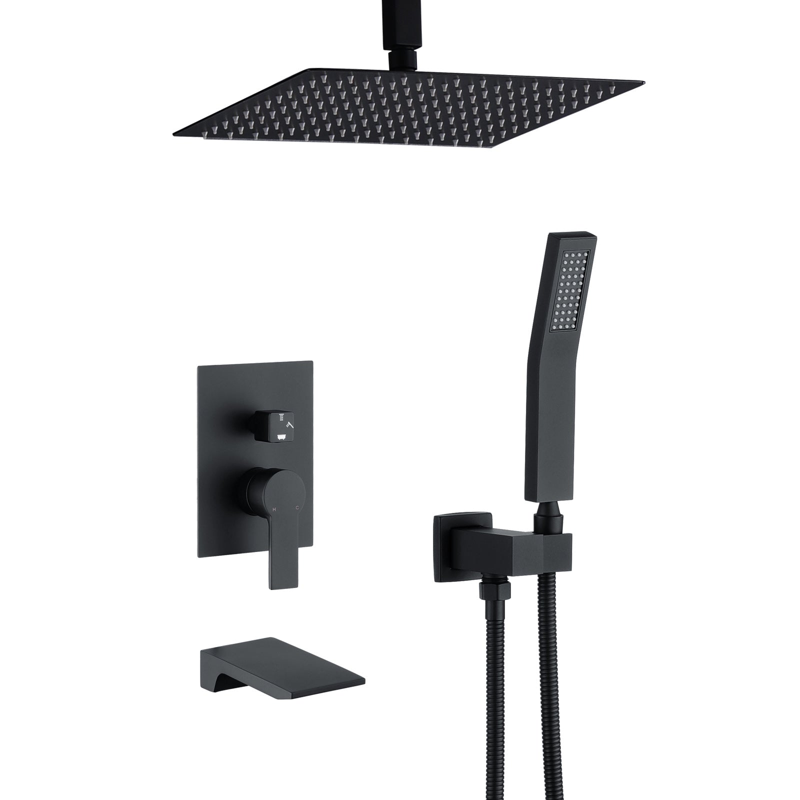 Matte Black 10 inches  Rain Shower Faucet Sets Complete With Shower System