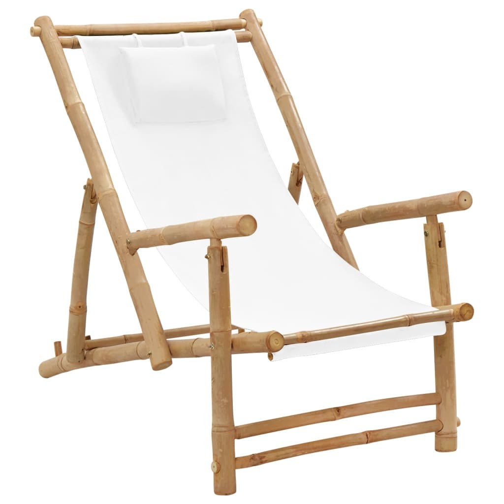 Deck Chair Bamboo and Canvas Cream White