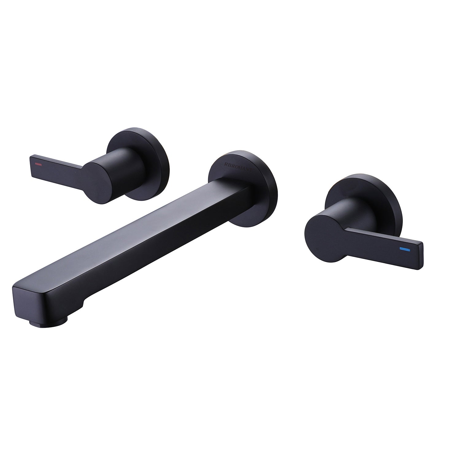 Matte Black Wall Mount Bathroom Faucet Solid Brass Wall Faucet with Dual Lever Handles RWBF60012MB