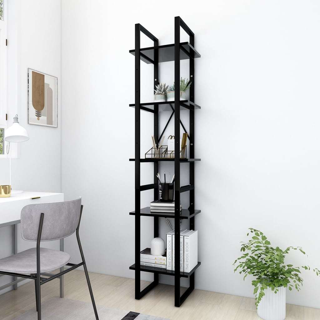 5-Tier Book Cabinet Black 15.7"x11.8"x68.9" Engineered Wood