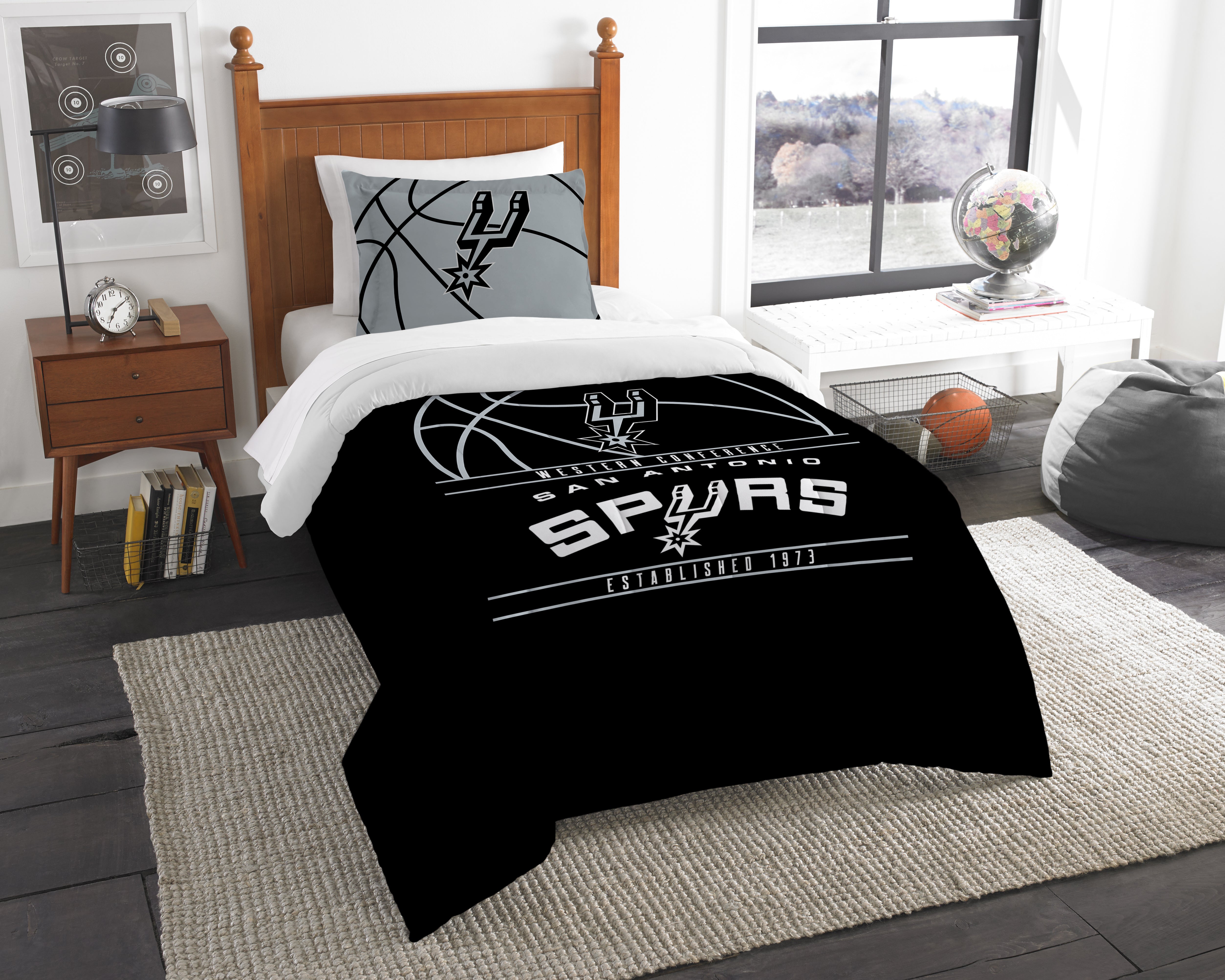 Spurs OFFICIAL National Basketball Association; Bedding; "Reverse Slam" Printed Twin Comforter (64"x 86") & 1 Sham (24"x 30") Set by The Northwest Company