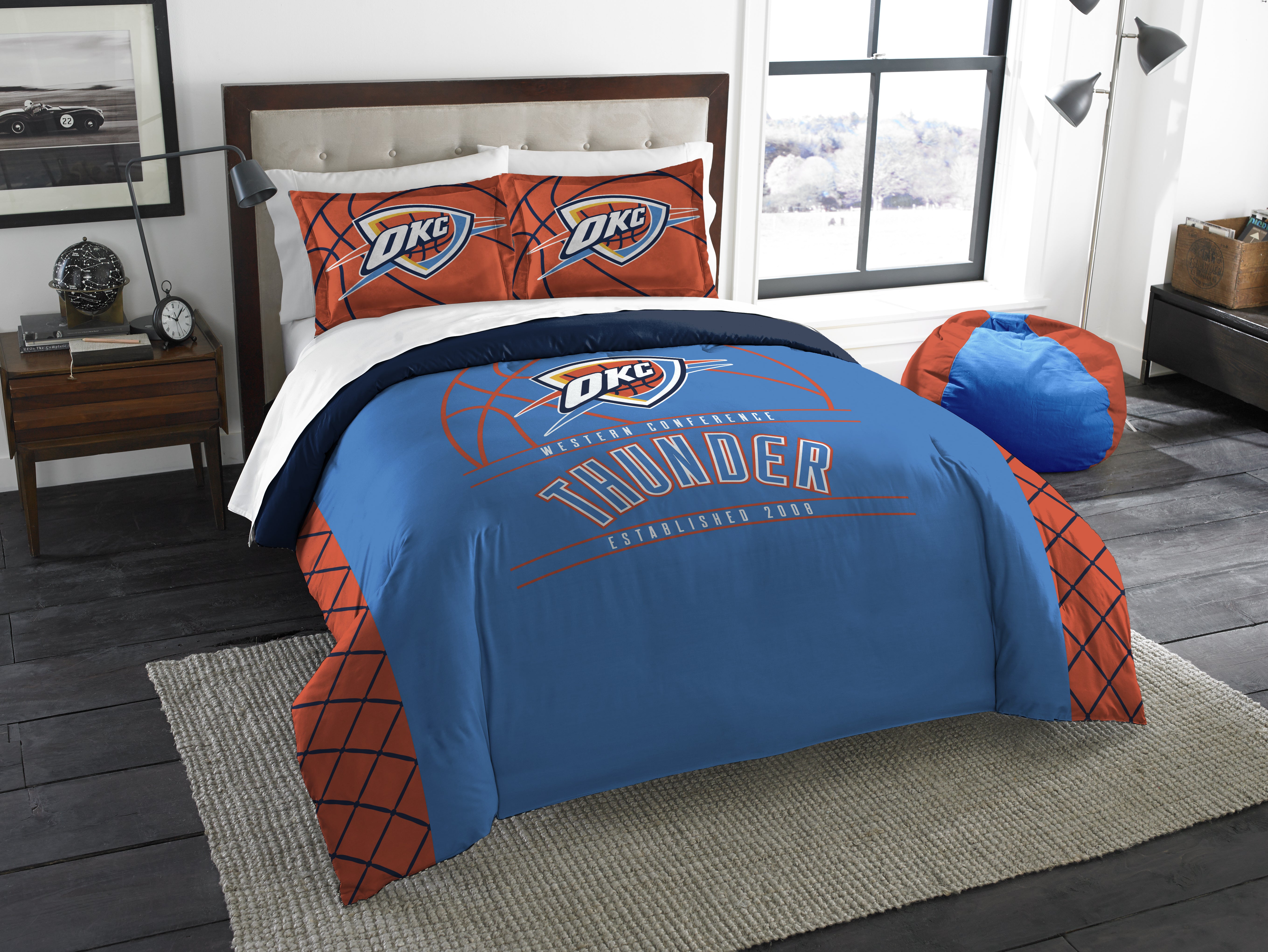 Thunder OFFICIAL National Basketball Association; Bedding; "Reverse Slam" Full/Queen Printed Comforter (86"x 86") & 2 Shams (24"x 30") Set by The Northwest Company