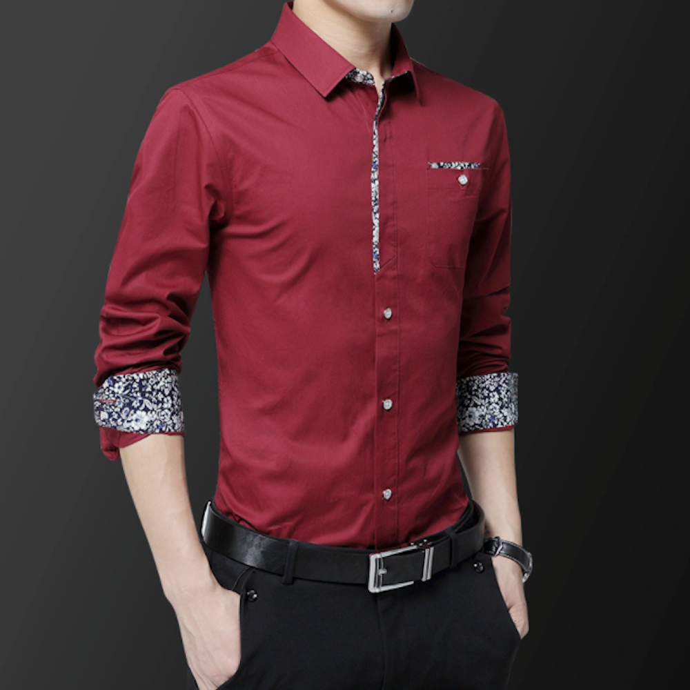 Mens Slim Fit Floral Details Sleeve Shirt