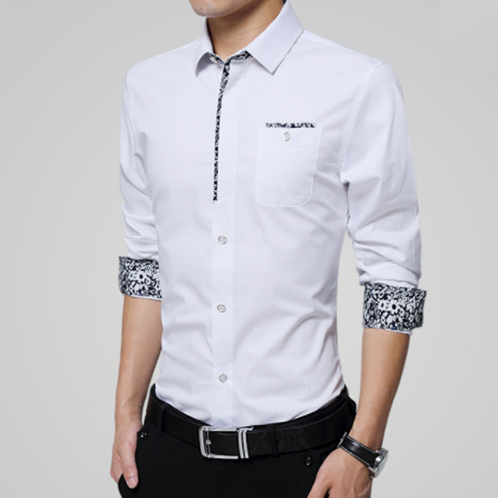 Mens Slim Fit Floral Details Sleeve Shirt