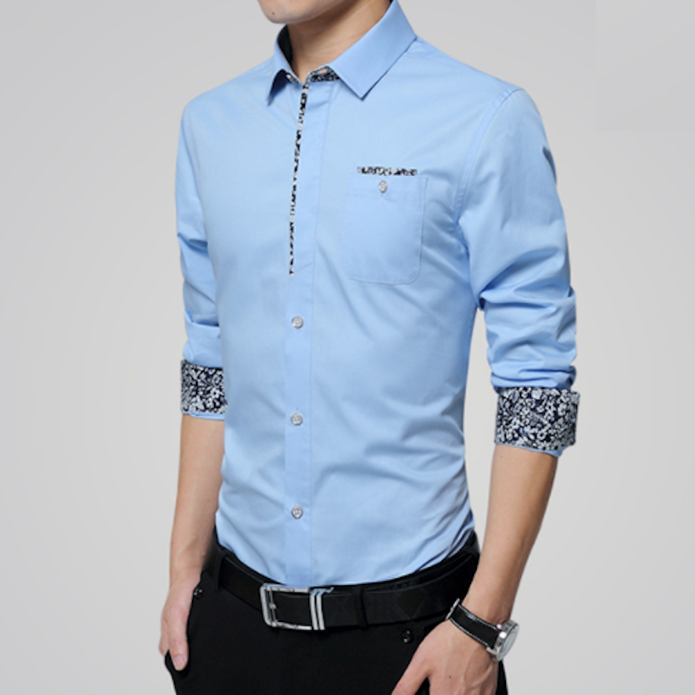 Mens Slim Fit Floral Details Sleeve Shirt