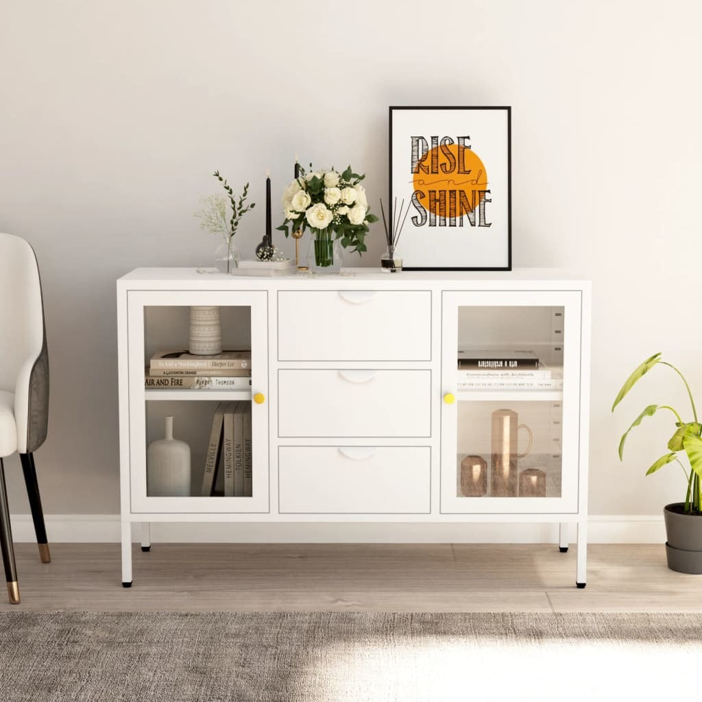 Sideboard White 41.3"x13.8"x27.6" Steel and Tempered Glass