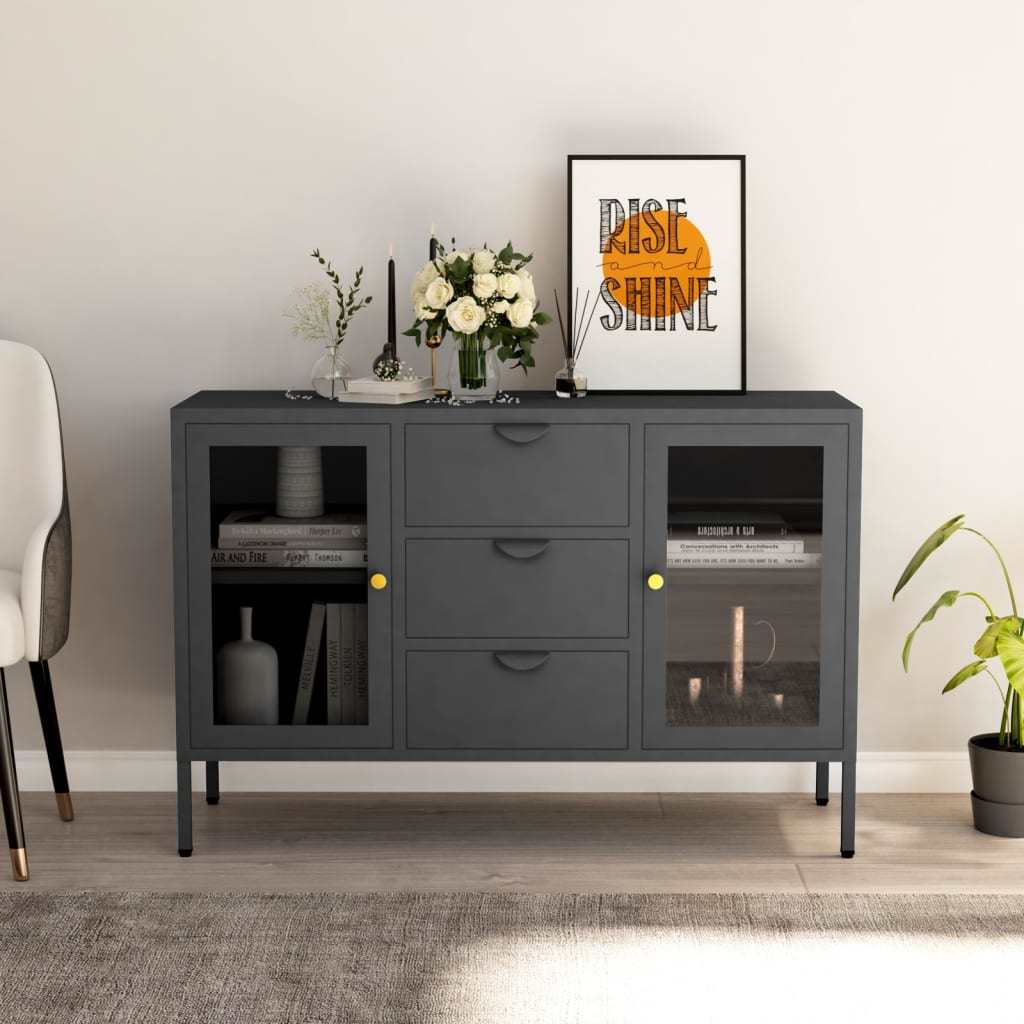 Sideboard Anthracite 41.3"x13.8"x27.6" Steel and Tempered Glass