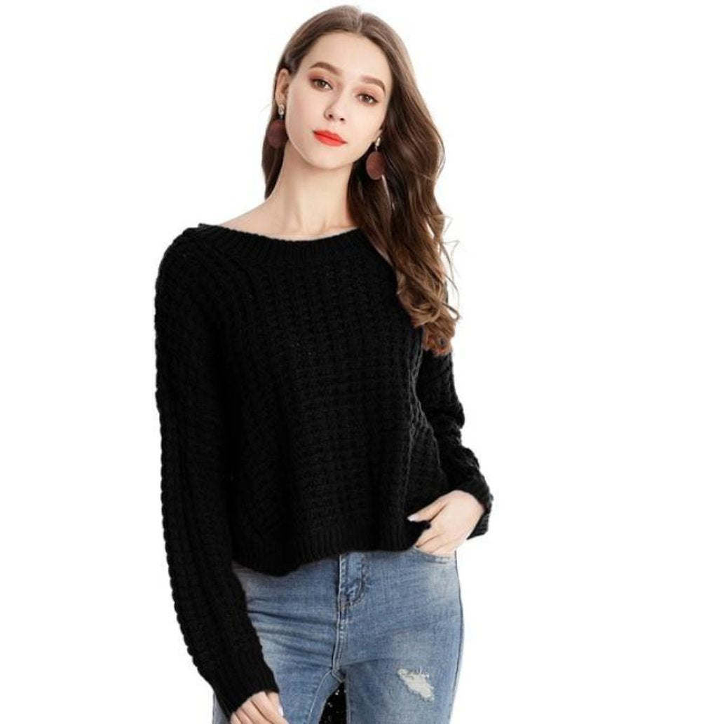 Womens Uneven Crewneck Sweater