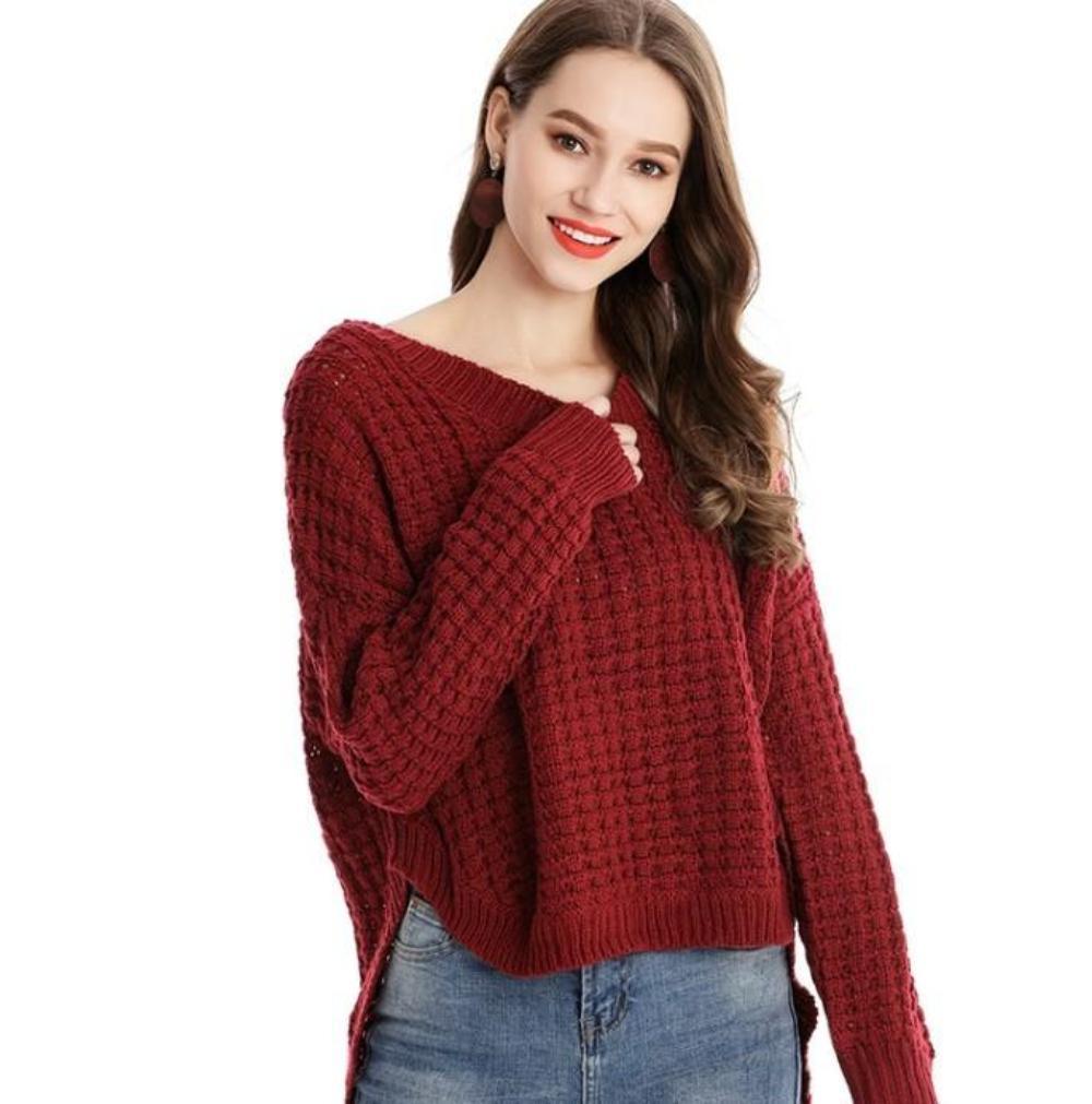 Womens Uneven Crewneck Sweater