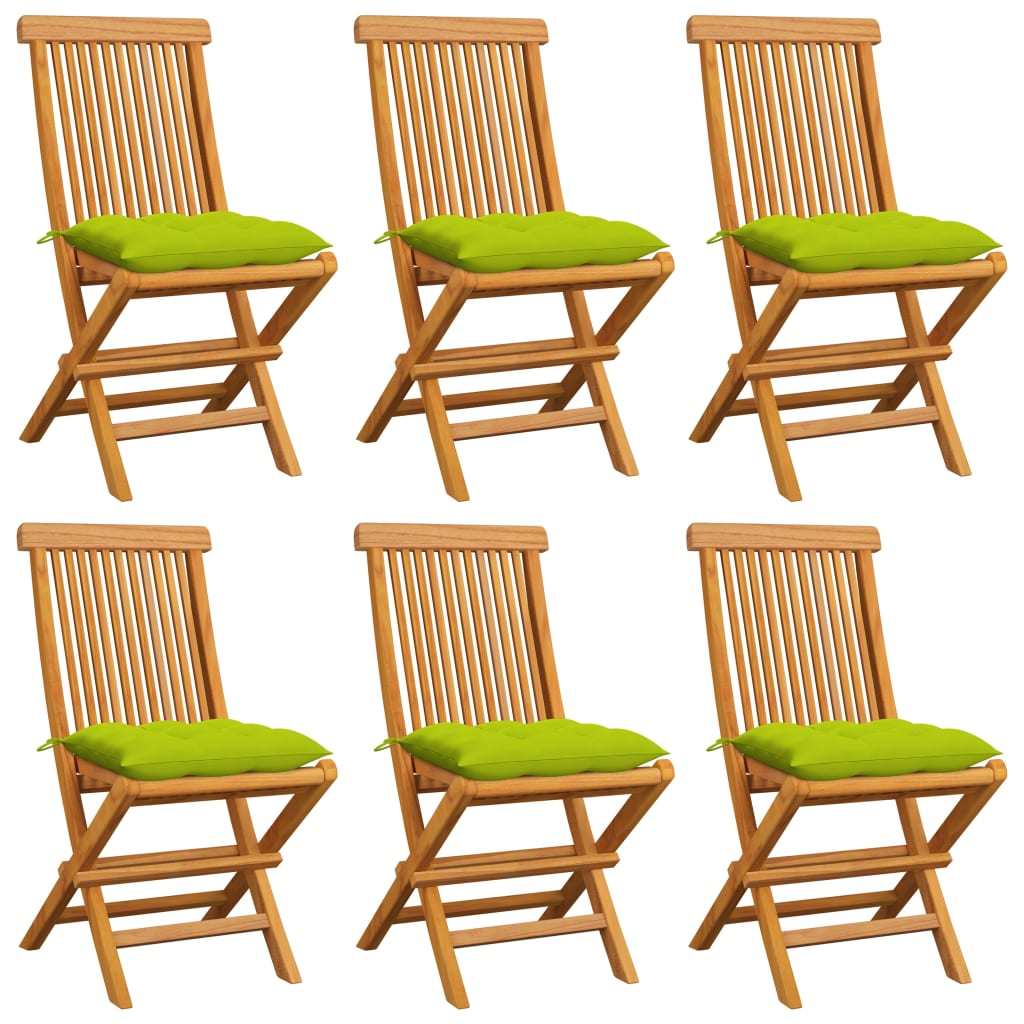 Patio Chairs with Bright Green Cushions 6 pcs Solid Teak Wood