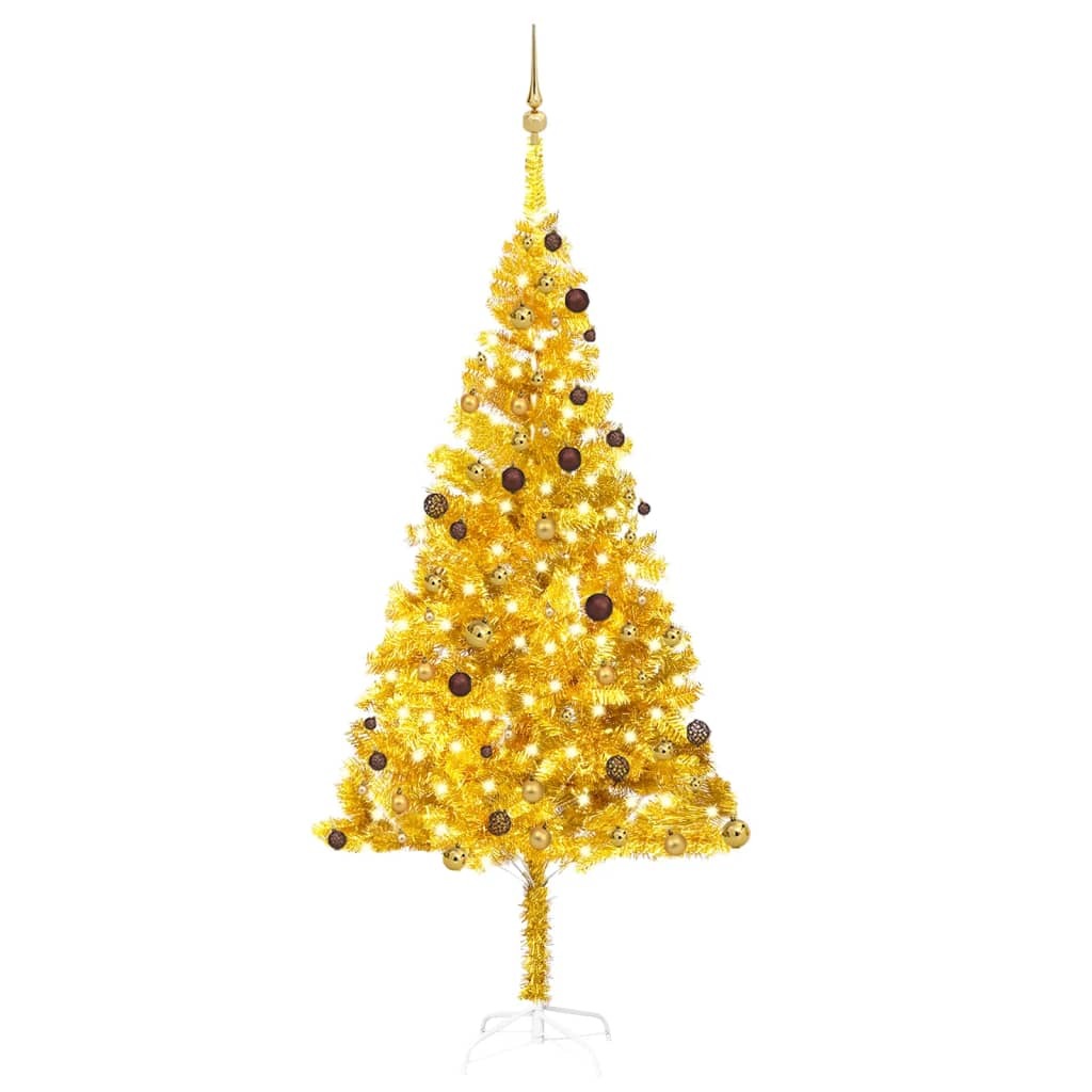 Artificial Pre-lit Christmas Tree with Ball Set Gold 94.5" PET