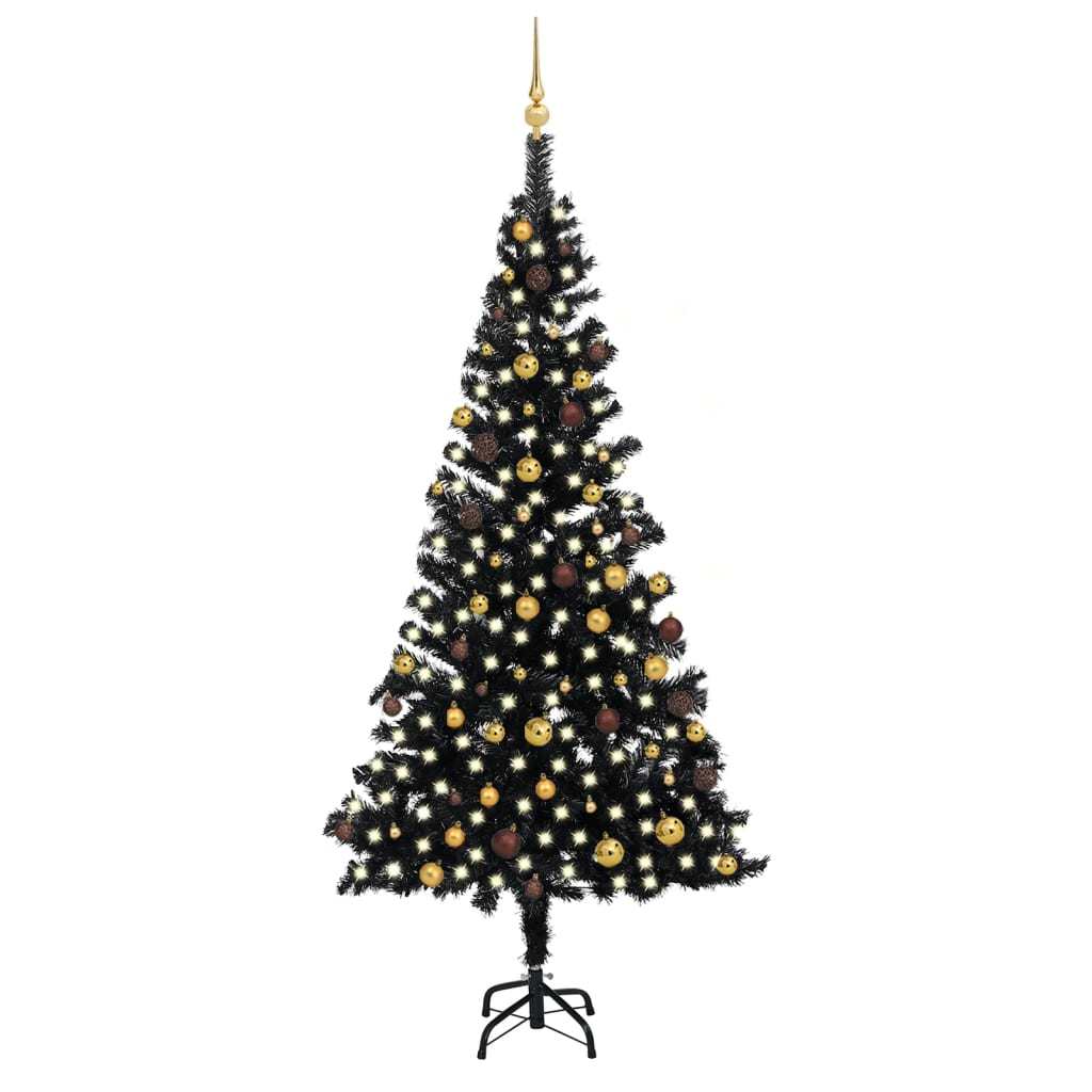 Artificial Pre-lit Christmas Tree with Ball Set Black 94.5" PVC