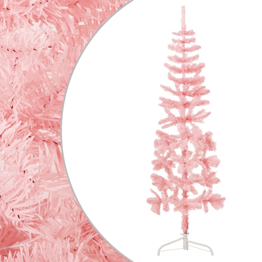 Slim Artificial Half Christmas Tree with Stand Pink 4 ft