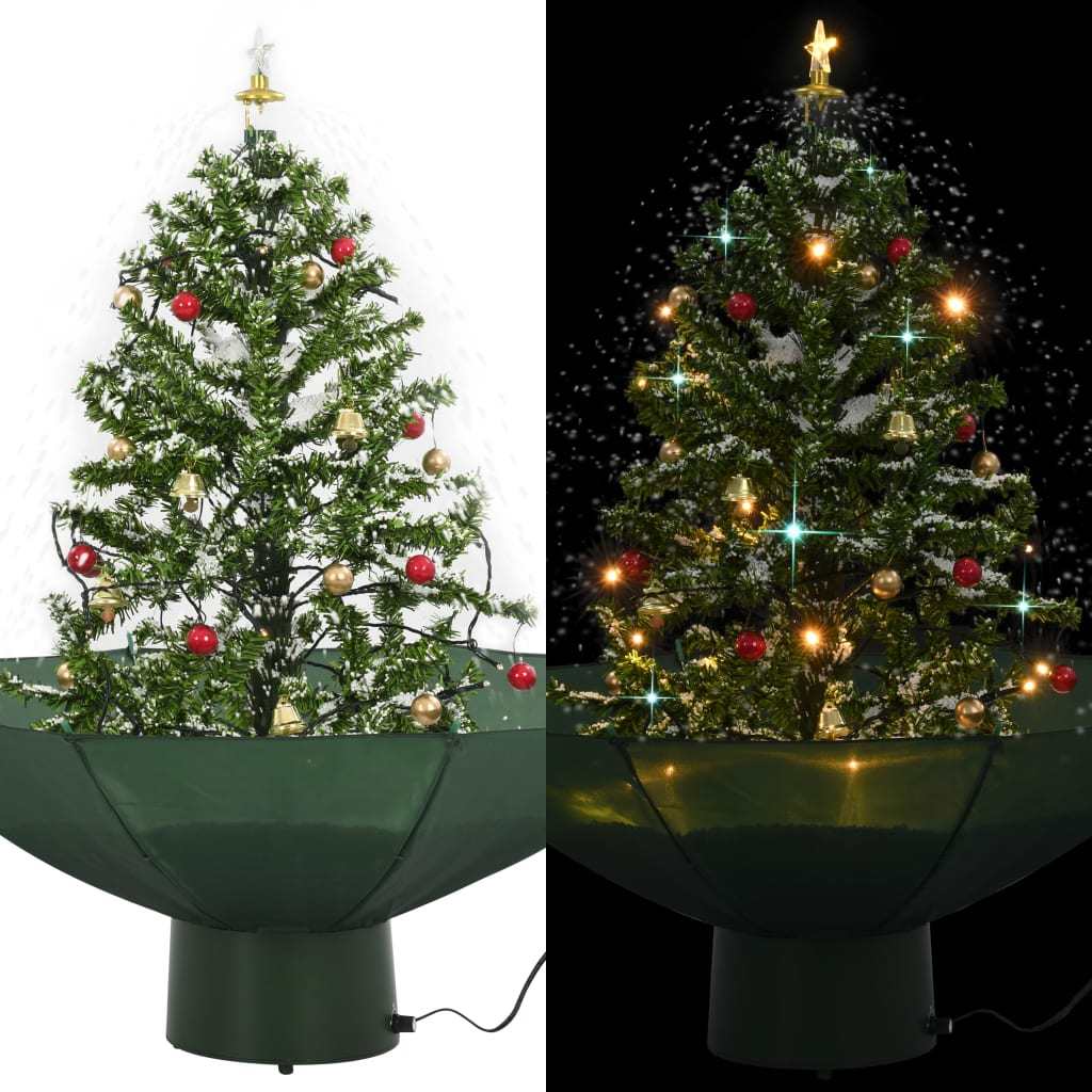 Snowing Christmas Tree with Umbrella Base Green 2 ft