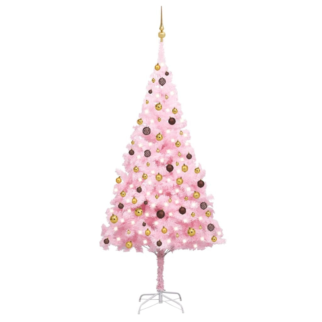 Artificial Pre-lit Christmas Tree with Ball Set Pink 94.5" PVC