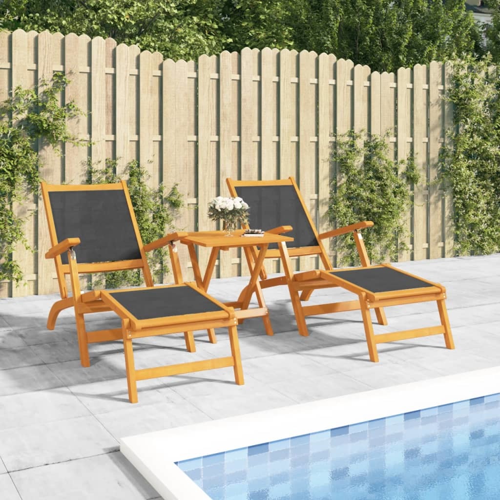 Patio Deck Chairs with Table Solid Wood Acacia and Textilene