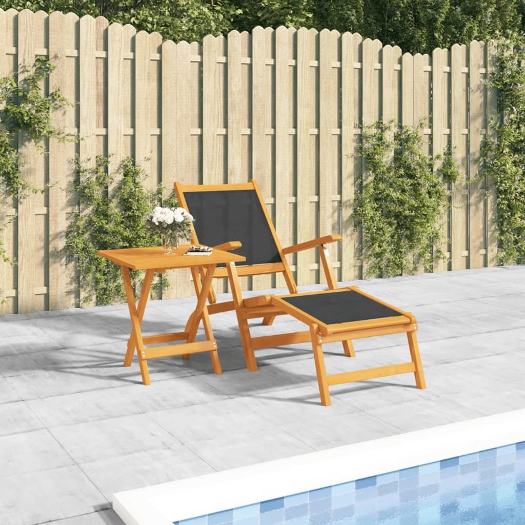 Patio Deck Chair with Table Solid Wood Acacia and Textilene