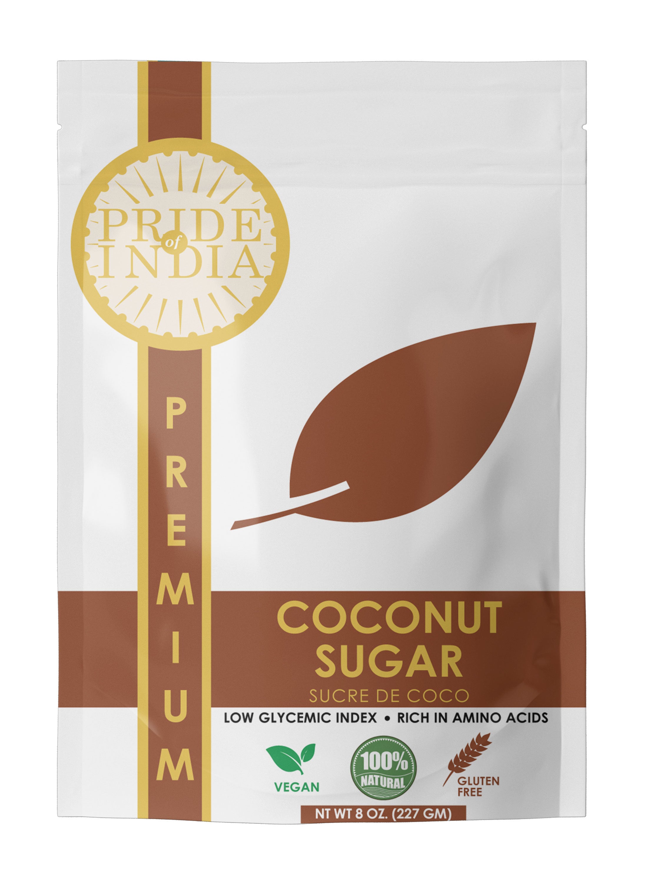 Coconut Sugar by Pride of India – Gourmet Grade & Gluten-Free – Diet-Friendly – Alternative to White Sugar – Add to Bakes/Beverages/Dishes - Available in 8 oz. Resealable Pouch for Freshness