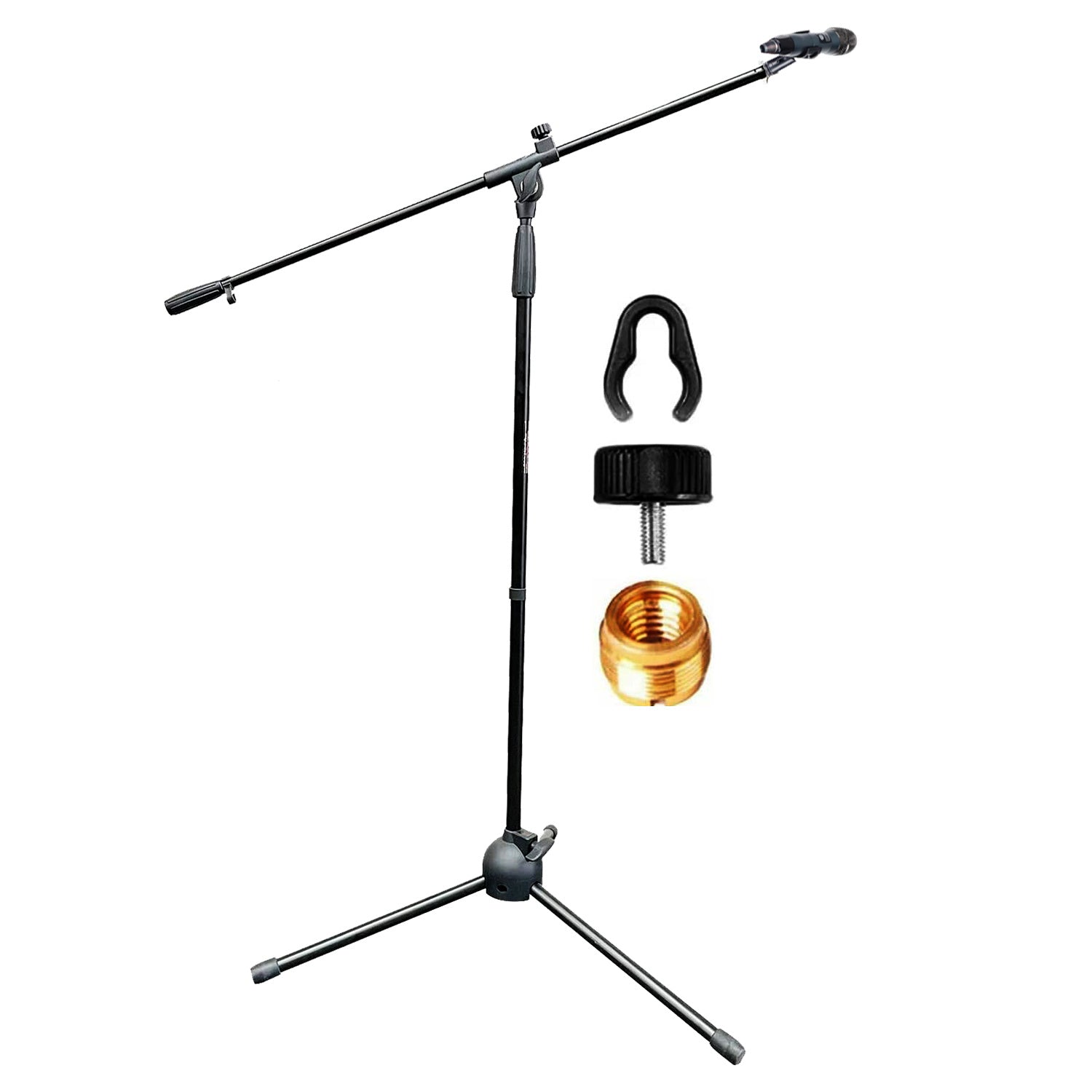 5 Core Microphone Stand Foldable Tripod - Universal Mic Mount and Height Adjustable from 36 to 65 Inch High w/Extending Telescoping Boom Arm Up to 30" - w/Mic Clip & Golden Mic Adapter MS 080