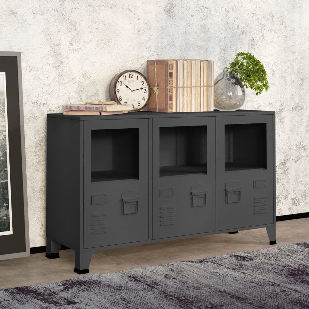 Industrial Sideboard Anthracite 41.3"x13.8"x24.4" Metal and Glass