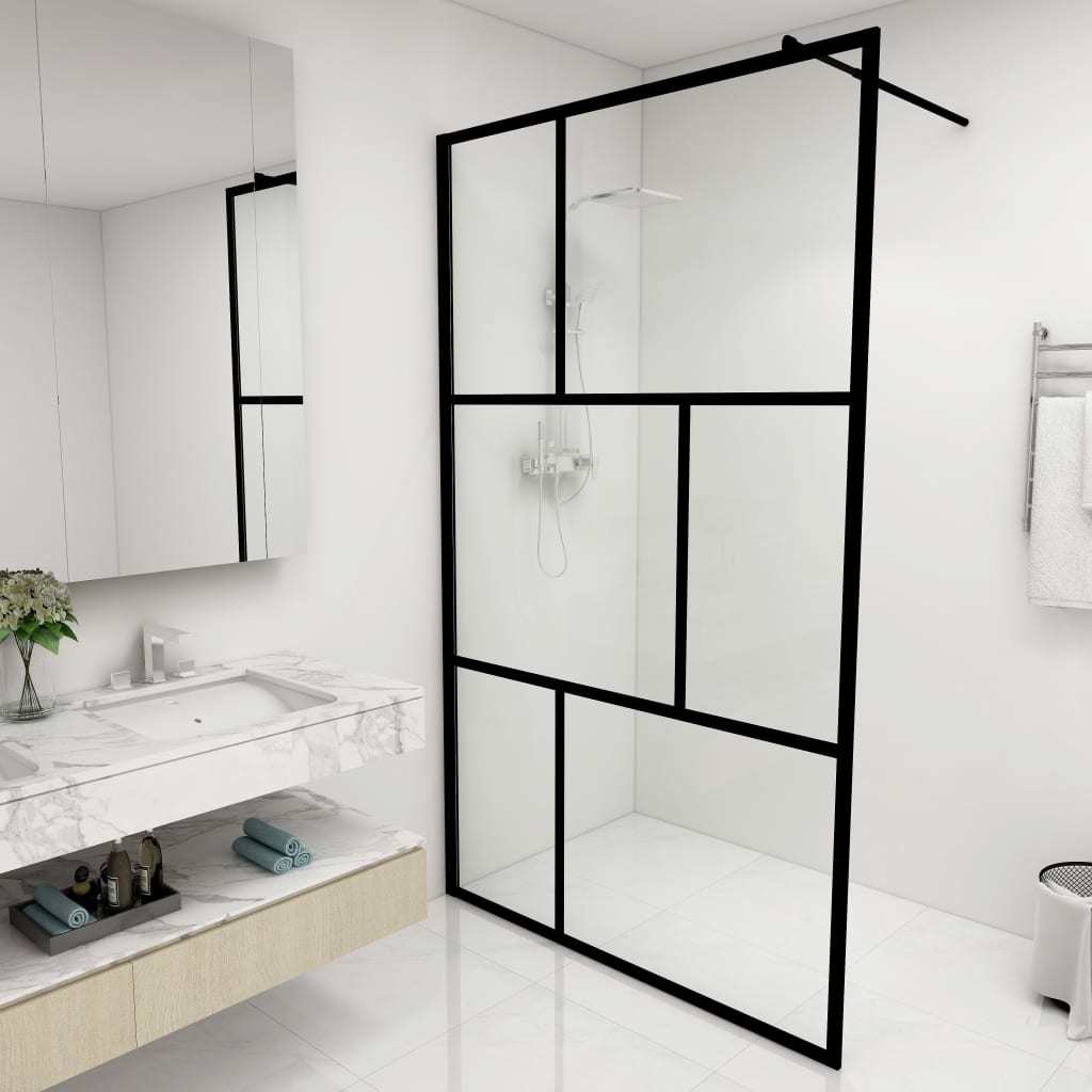 Walk-in Shower Wall with Tempered Glass Black 45.3"x76.8"