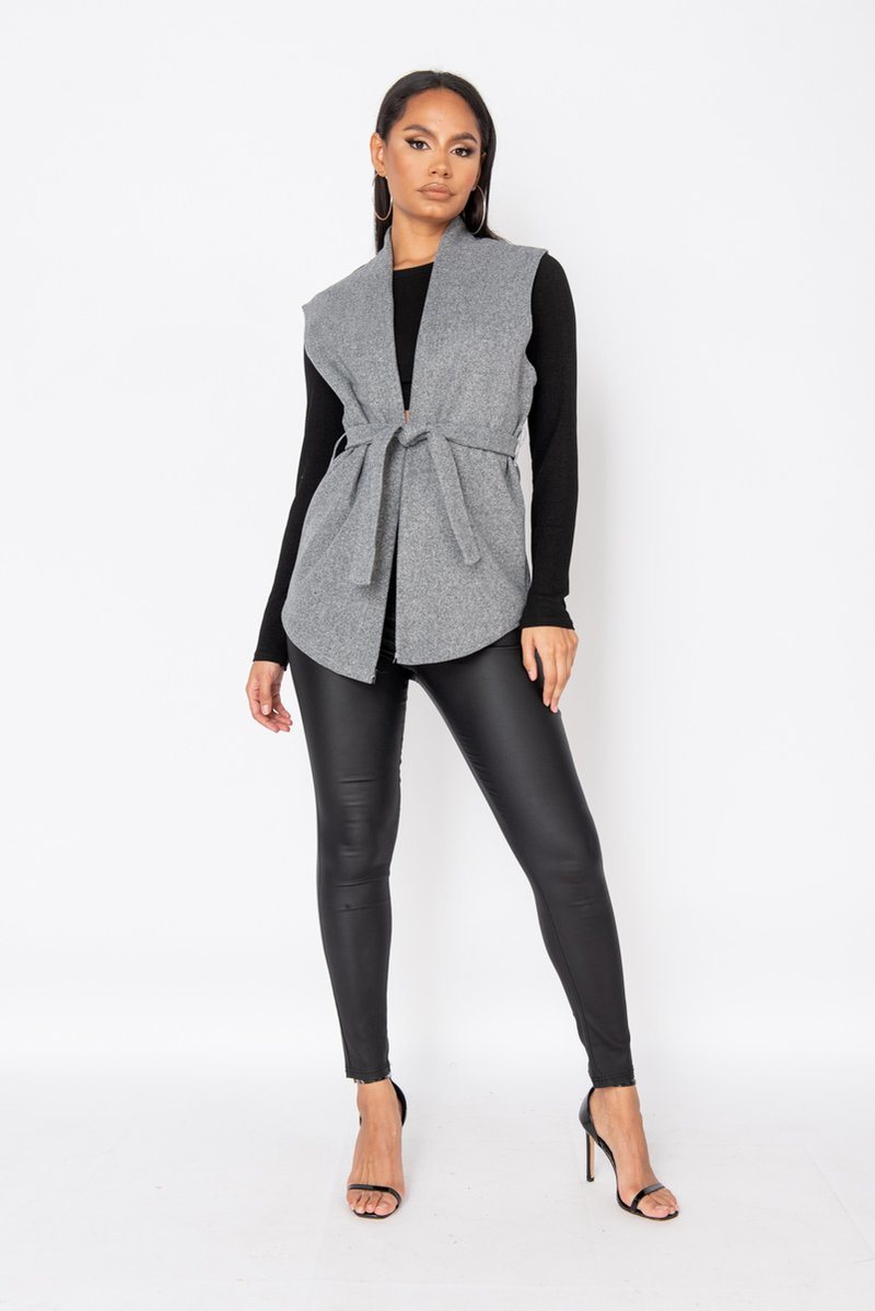 Sleeveless Wool Belted Blazer
