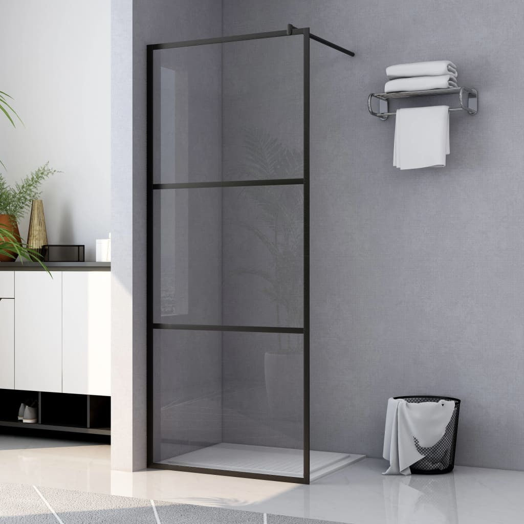 Walk-in Shower Wall with Clear ESG Glass Black 39.4"x76.8"