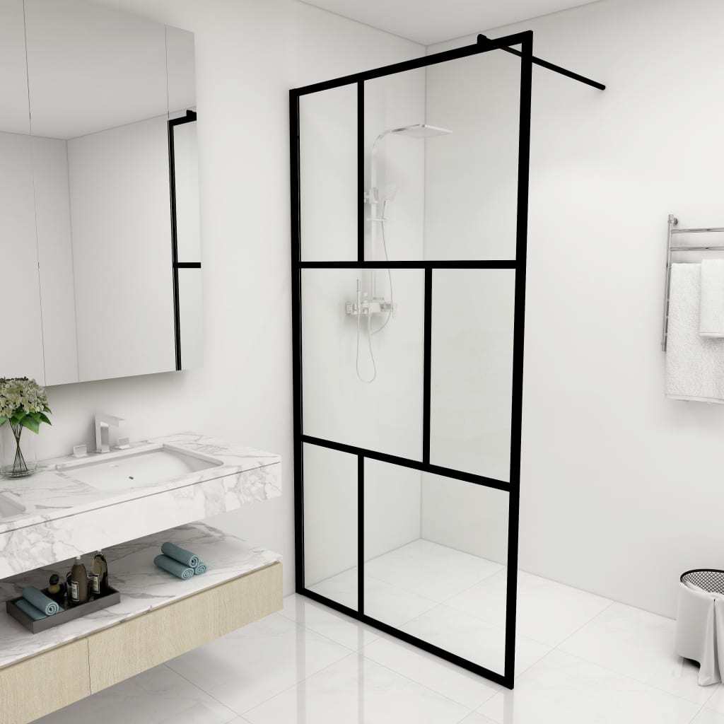 Walk-in Shower Wall with Tempered Glass Black 39.4"x76.8"