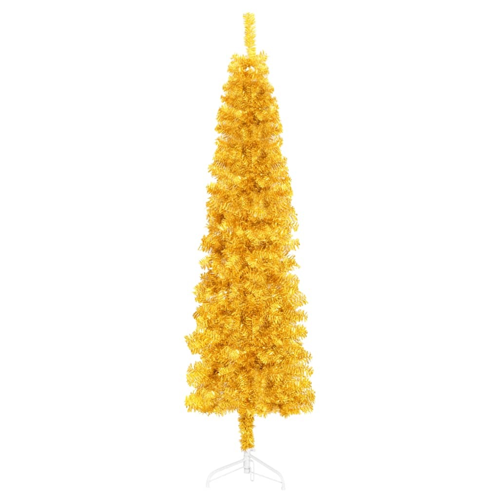 Slim Artificial Half Christmas Tree with Stand Gold 6 ft