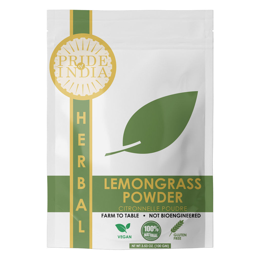 Pride of India – Lemongrass Powder – Ideal for Cooking & Drinks – Perfect seasoning for Soups/Salads/Marinades – Gourmet Condiment/Pure & Fresh – 3.53 resealable pouch pack