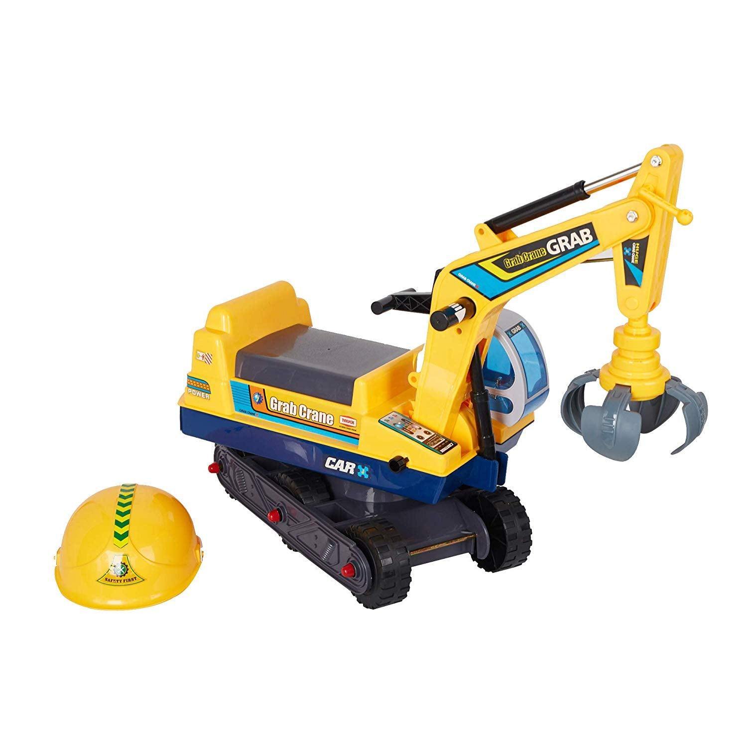 Outdoor Kids Ride On Excavator Pretend Play Construction Truck w/ Safety Helmet