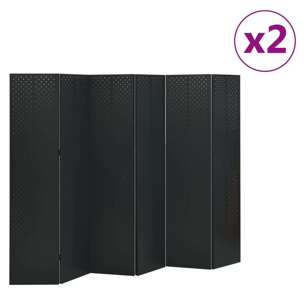 6-Panel Room Dividers 2 pcs Black 94.5"x70.9" Steel