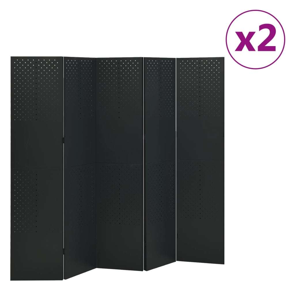 5-Panel Room Dividers 2 pcs Black 78.7"x70.9" Steel