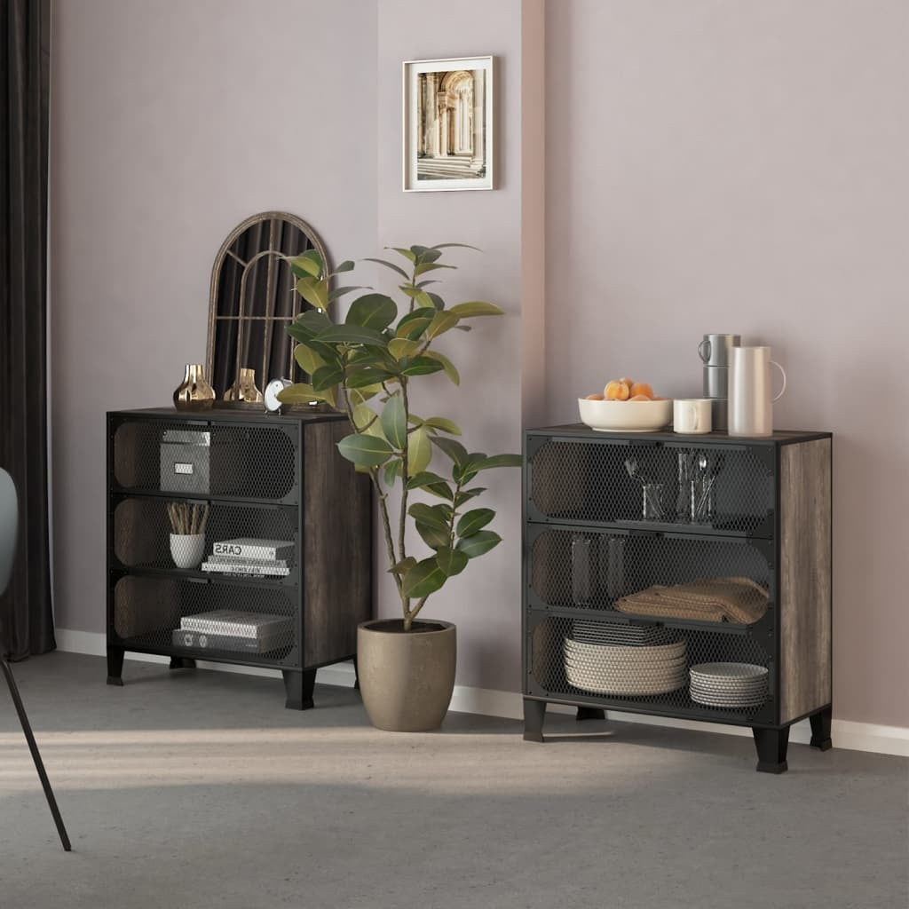 Storage Cabinets 2 pcs Gray 28.3"x14.2"x32.3" Metal and MDF