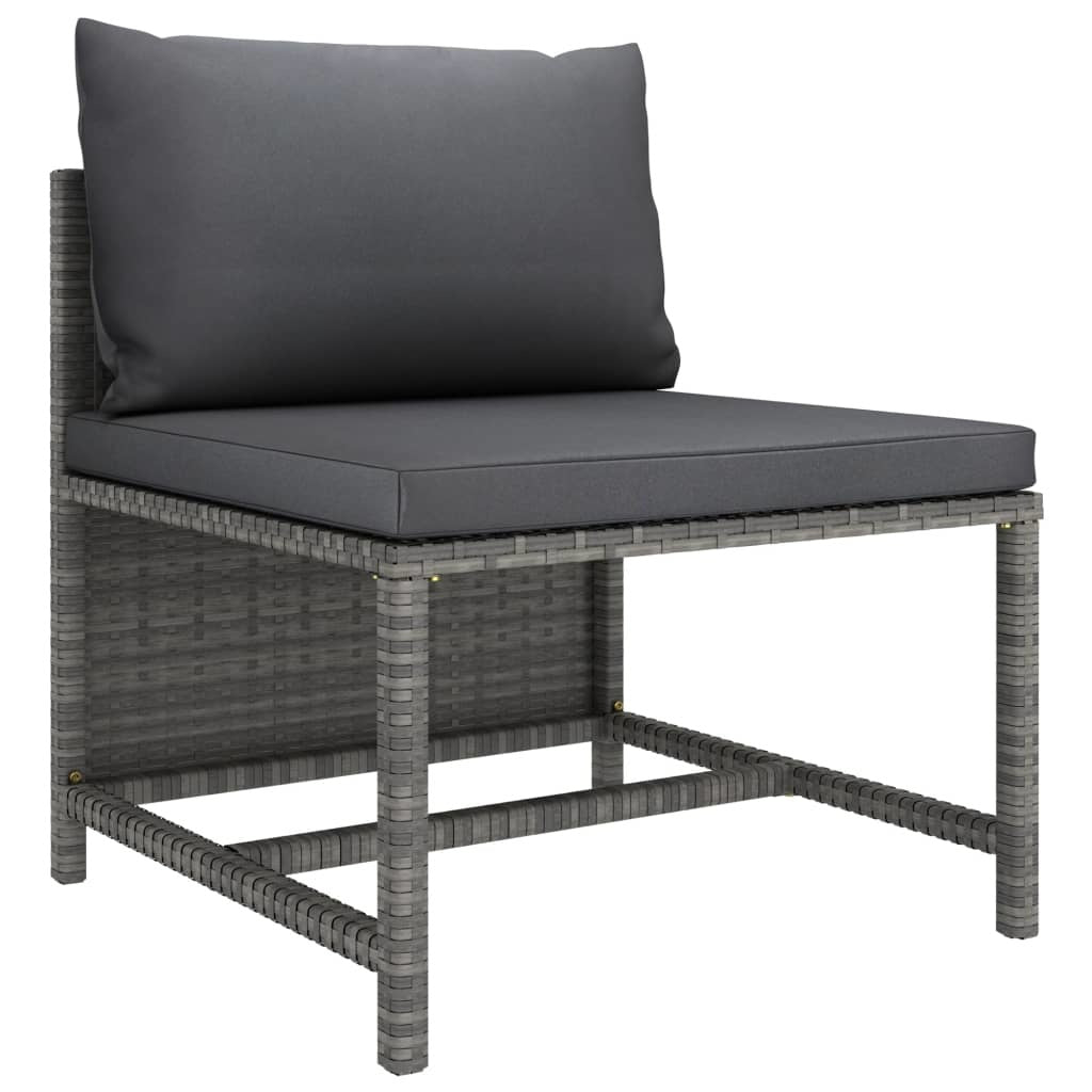 Sectional Middle Sofa with Cushions Gray Poly Rattan