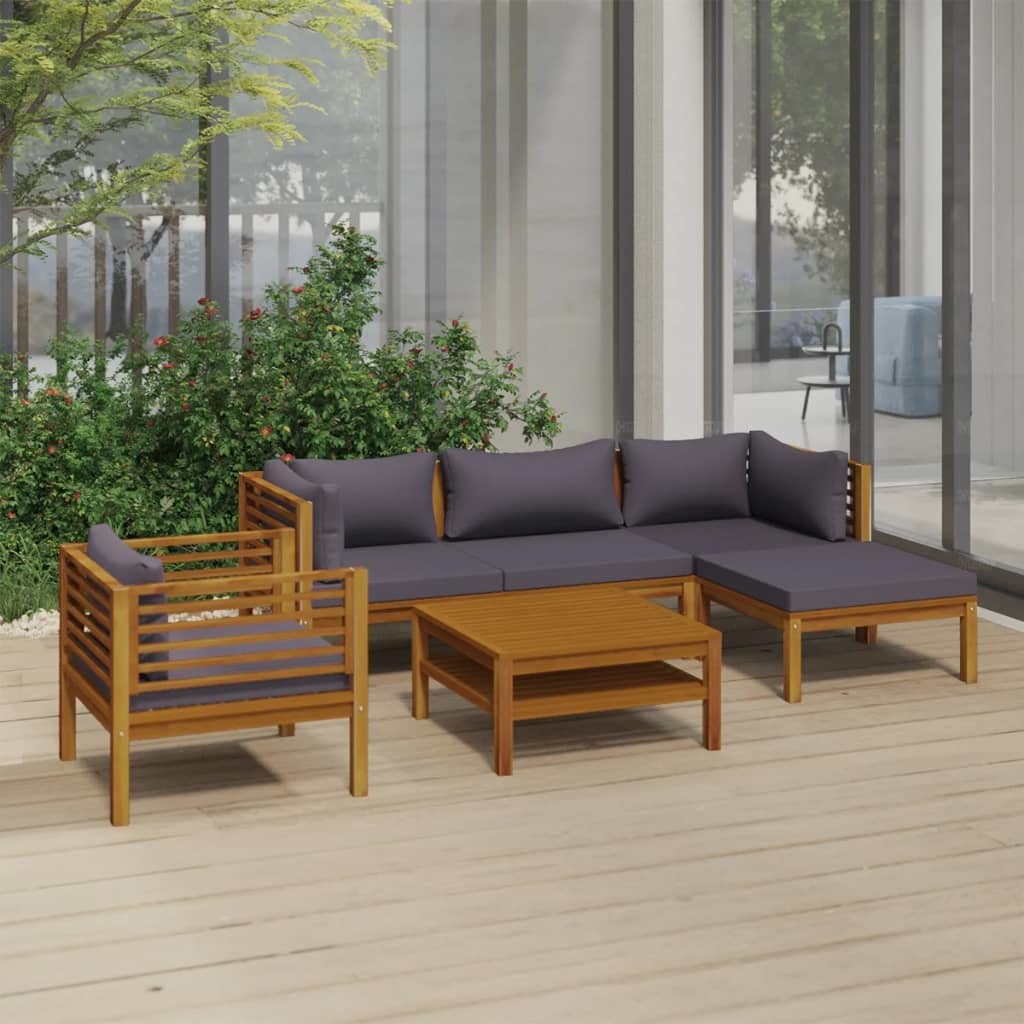 6 Piece Patio Lounge Set with Cushion Solid Acacia Wood