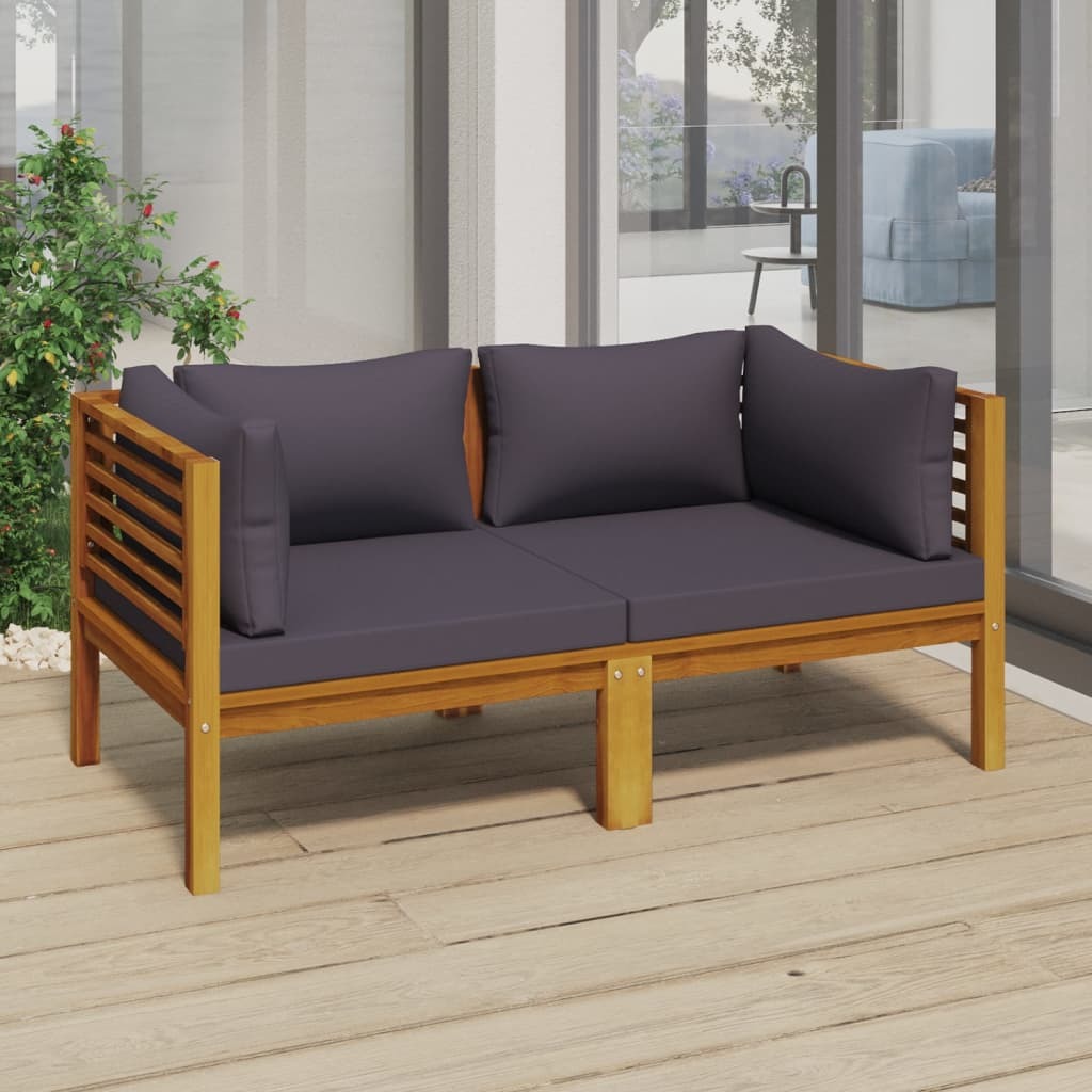 2-Seater Patio Sofa with Cushion Solid Acacia Wood