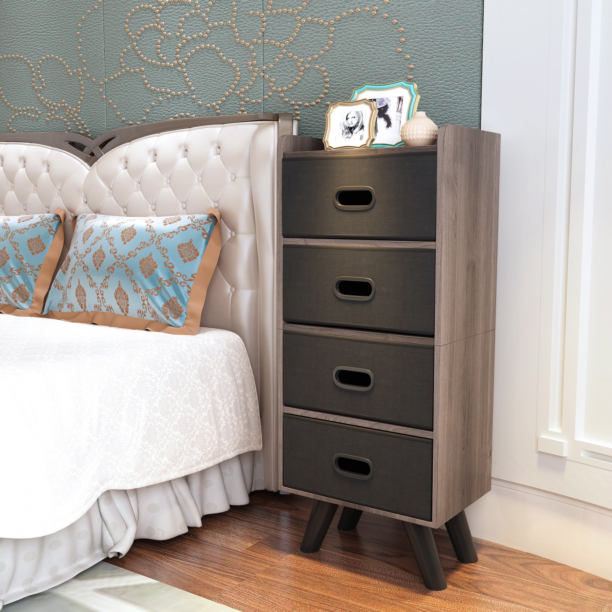 4 Drawer Fabric Dresser Storage Tower; 4-Tier Wide Drawer Dresser; Fabric Storage Tower with Handrail and Removable Drawers; Organizer Unit for Bedroom; Closet; Entryway; Hallway; Nursery Ro