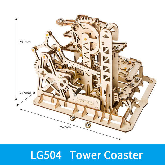Robotime ROKR Marble Run Blocks Game 3D DIY Wooden Puzzle Waterwheel Coaster Model Building Kit Toys for Children LG501 Dropship