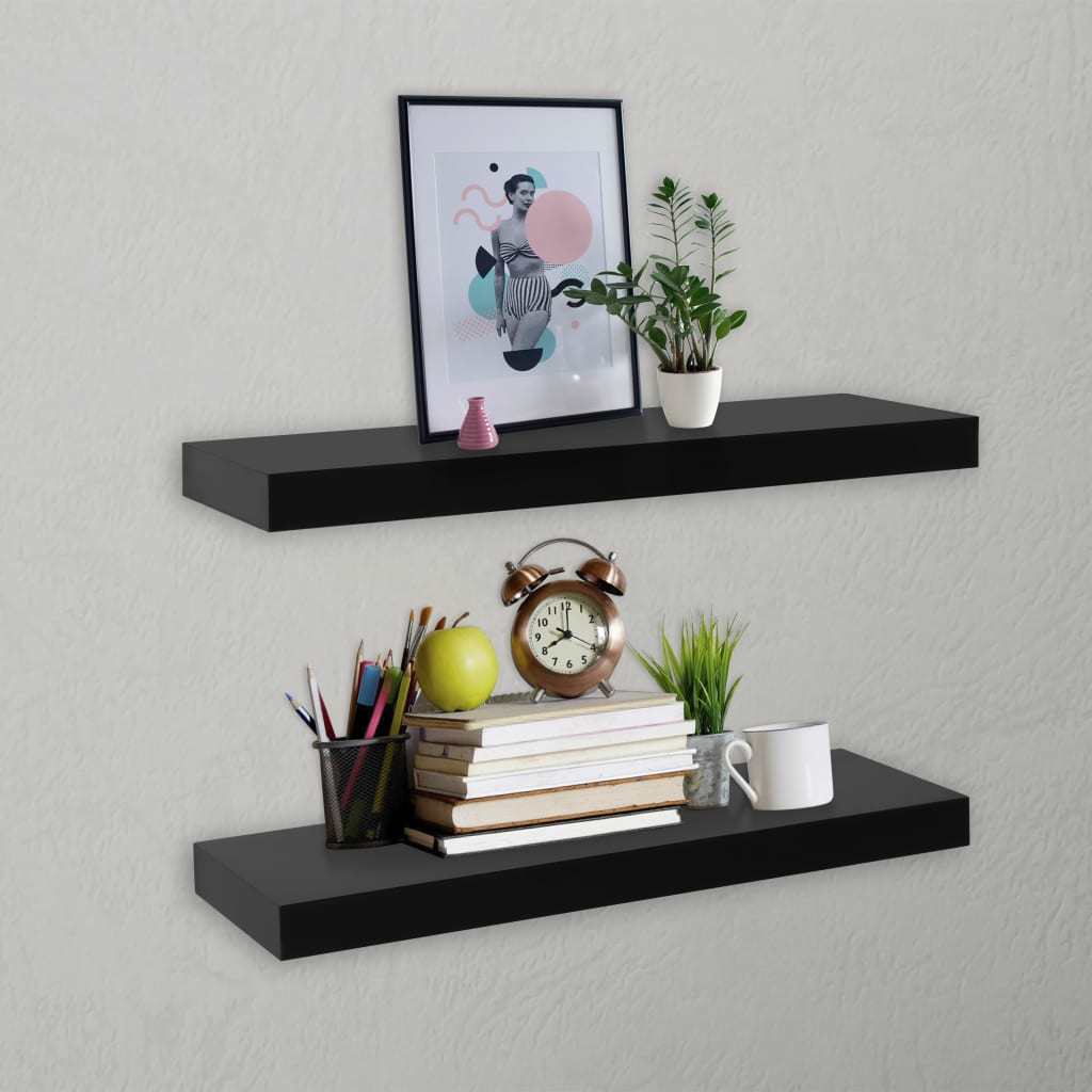 Floating Wall Shelves 2 pcs Black 15.7"x7.9"x1.5"