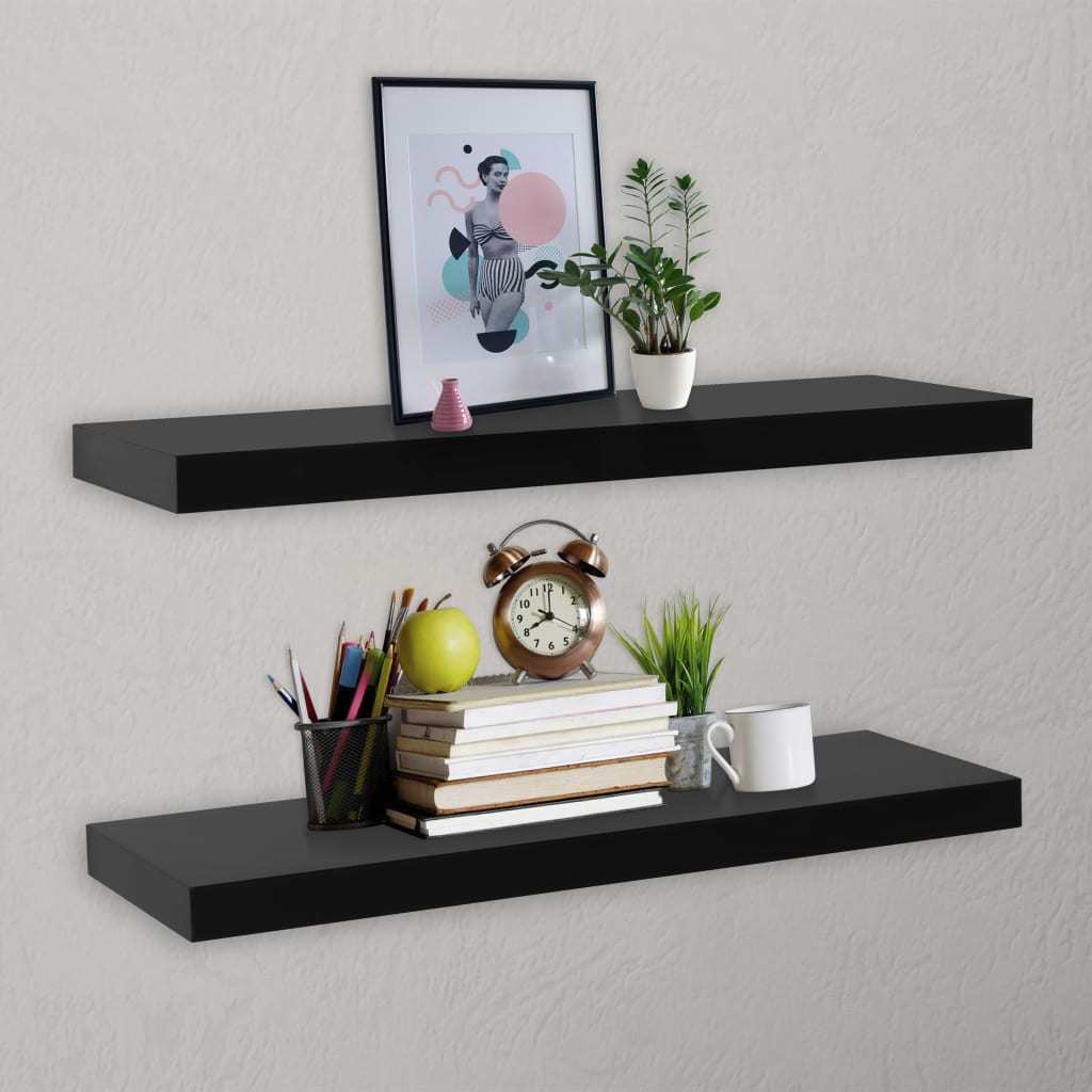 Floating Wall Shelves 2 pcs Black 39.4"x7.9"x1.5"