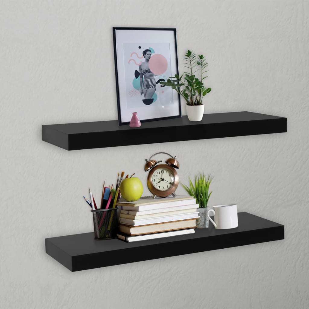 Floating Wall Shelves 2 pcs Black 23.6"x7.9"x1.5"