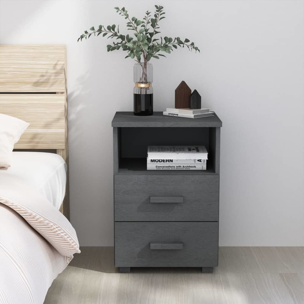 Bedside Cabinet HAMAR Dark Gray 15.7"x13.8"x24.4" Solid Wood Pine