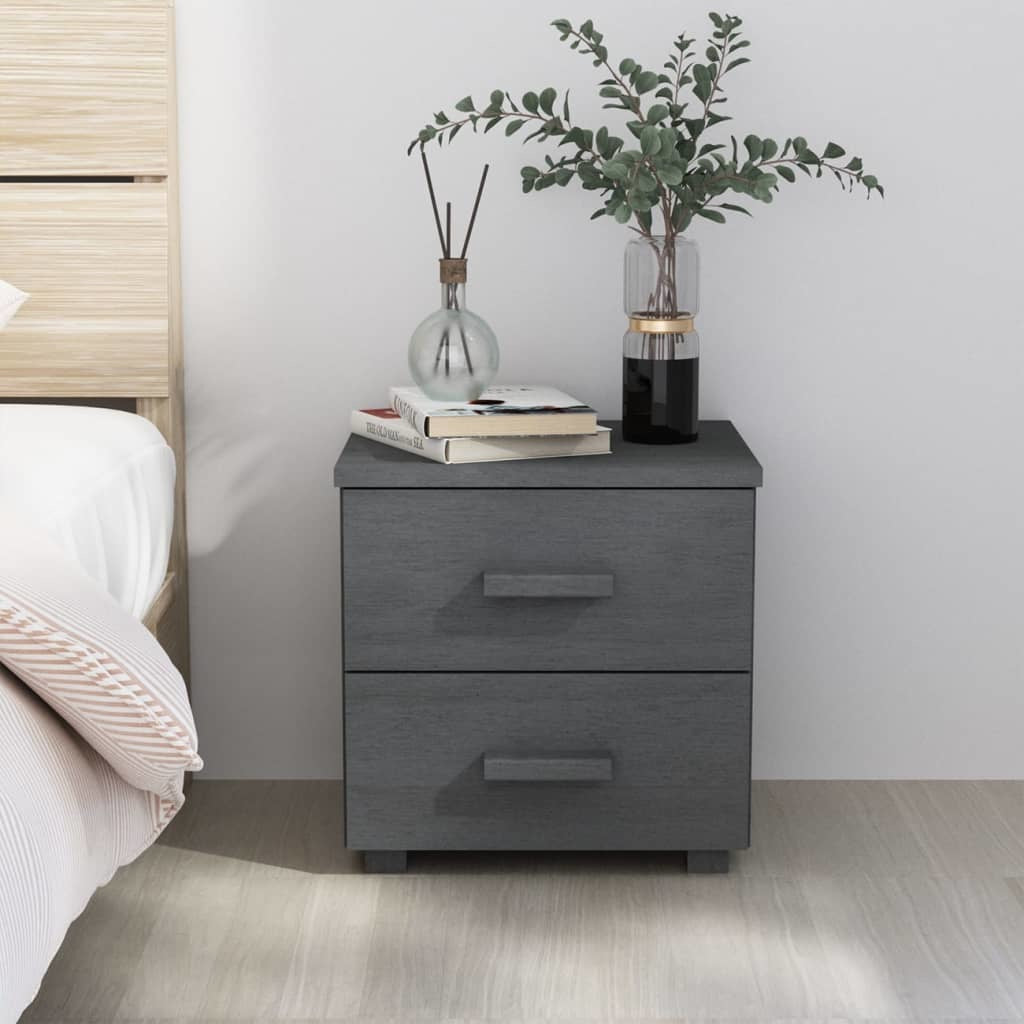 Bedside Cabinet HAMAR Dark Gray 15.7"x13.8"x17.5" Solid Pinewood