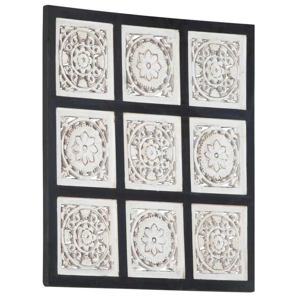 Hand-Carved Wall Panel MDF 23.6"x23.6"x0.6" Black and White